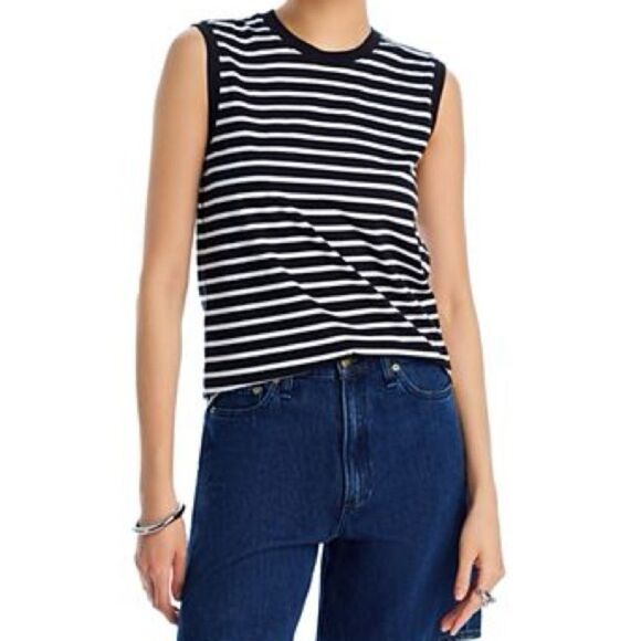 Ralph Lauren Black and White Sleeveless Crop Muscle Tee - Picture 1 of 4